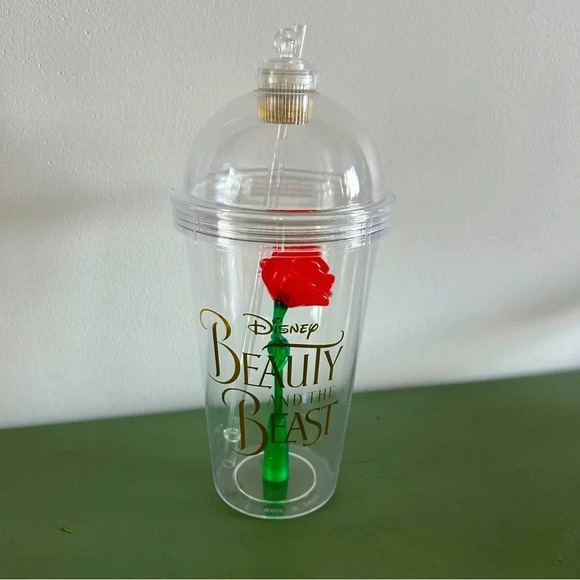 Disney Parks Collectible Drink Tumbler Cup Light Up Beauty And The Beast Rose 🌹 - Picture 1 of 9